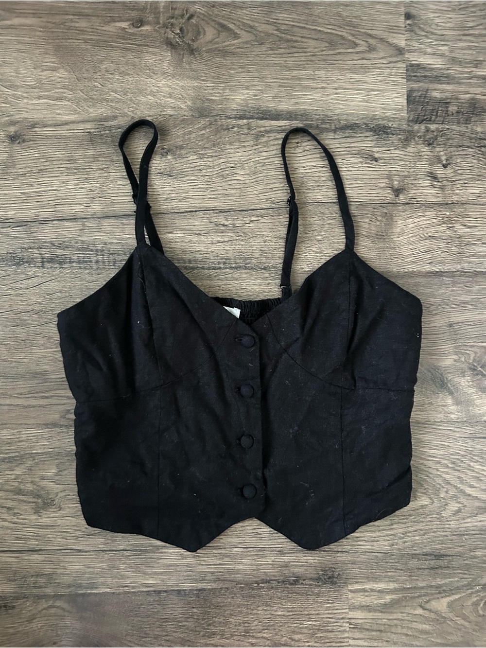 Love Tree Black Button-Front Cropped Cami corset style